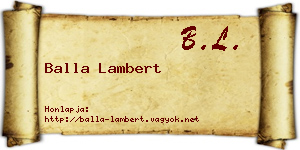 Balla Lambert névjegykártya